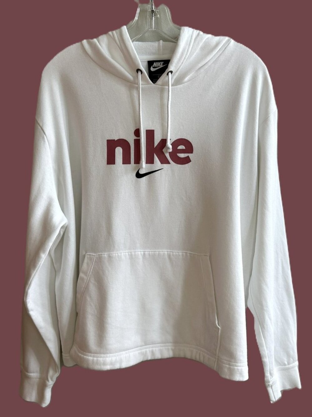 Women's Cropped Nike Hoodie Size 1X White Mauve/Rose Name w/ Black Swoosh